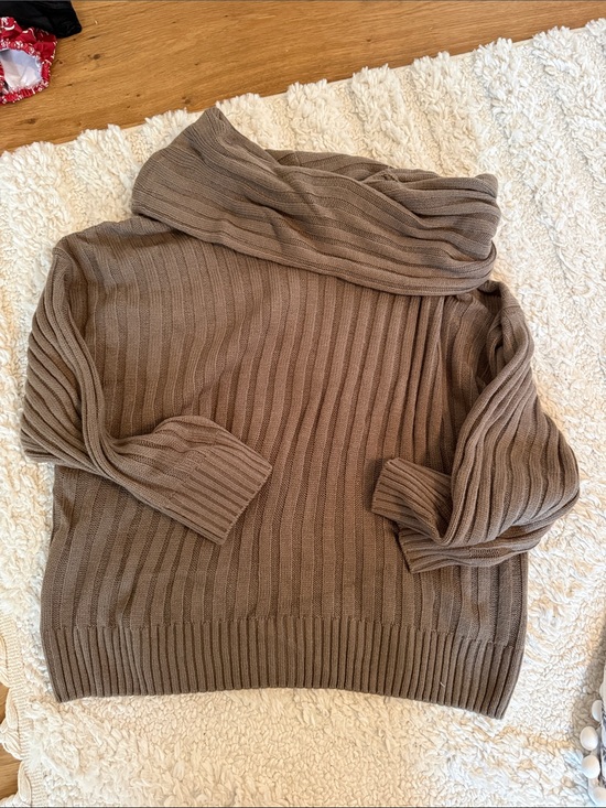 WeWoreWhat Sweaters - WeWoreWhat Ribbed Off-Shoulder Turtleneck Sweater in Taupe